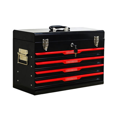 Steel 20 - Inch Tool Box With Drawers And Locking System Security Black Portable Toolbox Smooth Drawer Slides For Efficient Management