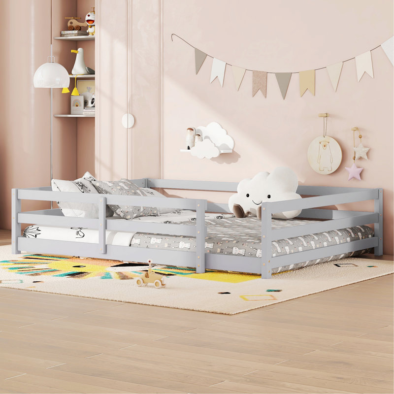 Montessori Floor Bed with Fence, Gray, Full