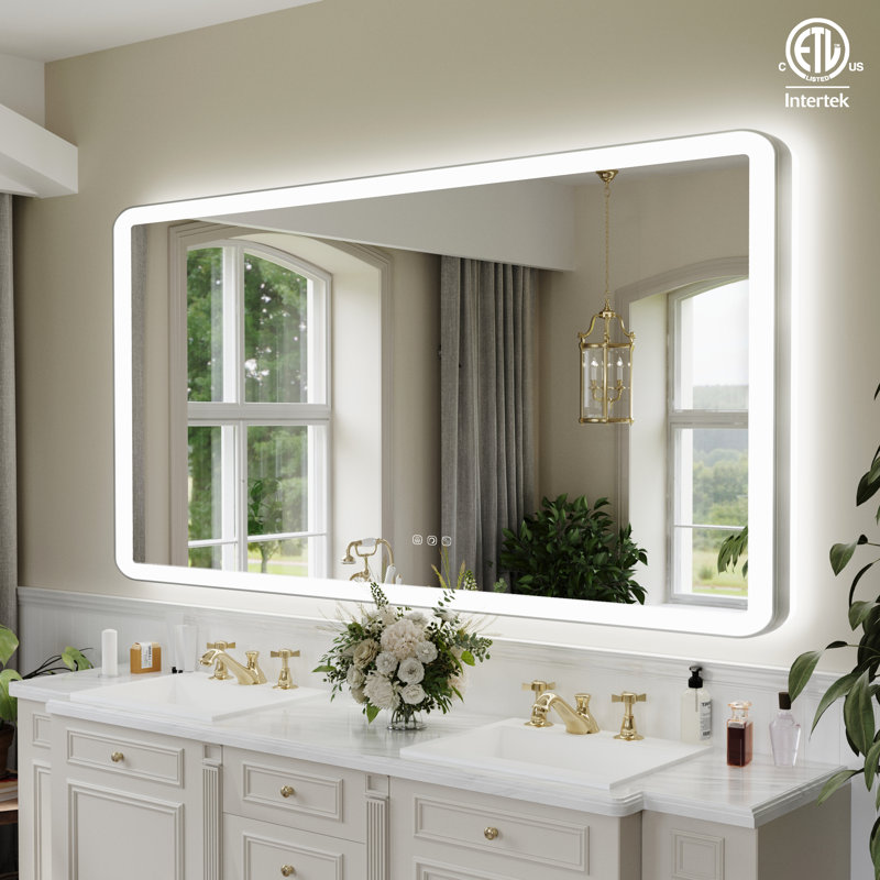 Natalin LED Wall Mirror, 72" x 36", Brushed Nickel, Rectangle