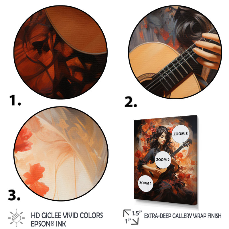 «Blehm Music Flamenco Passion Fiery», reproduction sur toile, Cadre photo noir, H 20 po x l 12 po x P 1 po