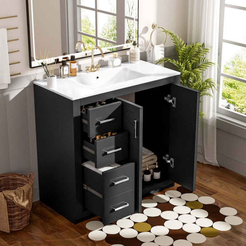 Meuble-lavabo 36 po avec lavabo en céramique, Noir