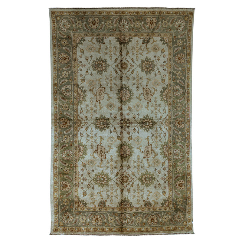 High-Quality Hand-Knotted Cream And Green Area Rug