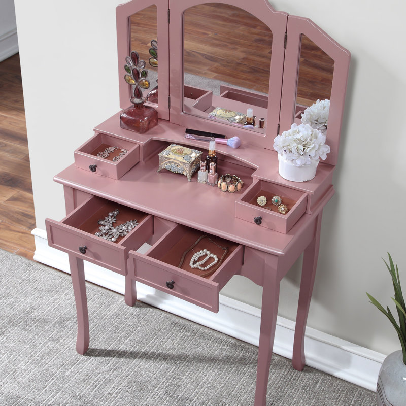 Ensemble coiffeuse et tabouret en bois