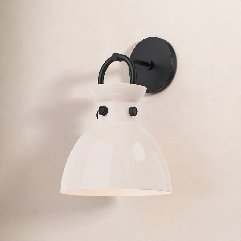 Tinka Armed Sconce, Matte Black, Glossy Opal