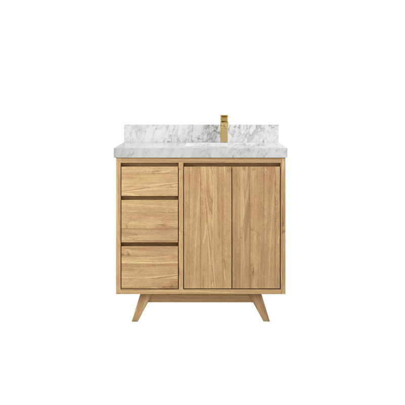 Meuble-lavabo simple l 36 po x P 22 po x H 36 po, Marbre de Carrare, Brun clair