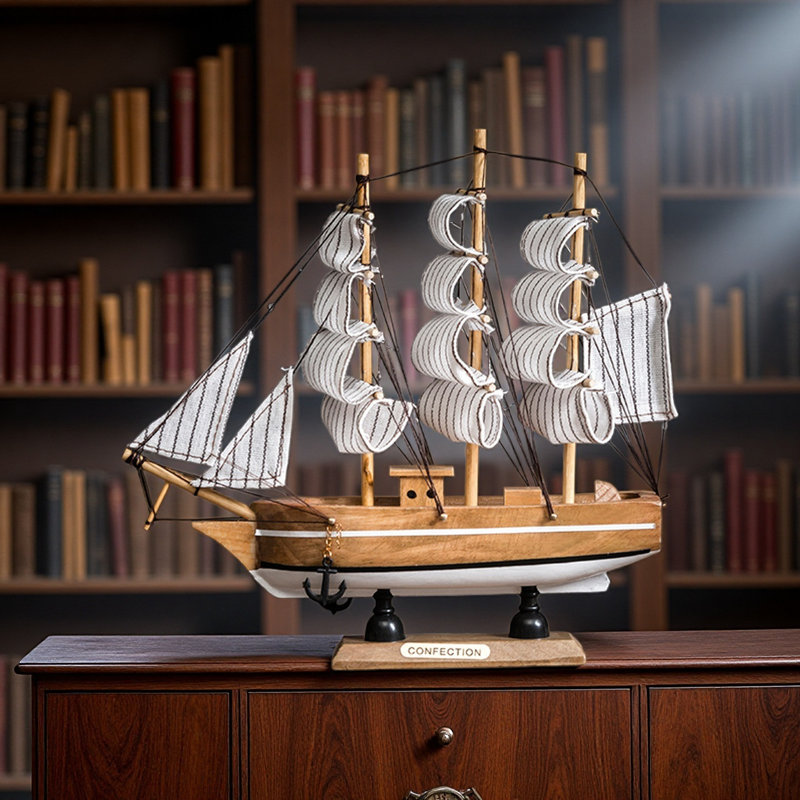Maquette de bateau en bois, voilier et décor Mayflower, Brun