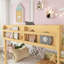 Lit superposé bas simple au-dessus de simple avec échelle - Lit superposé au sol en bois massif pour enfants et adolescents, naturel-1613935698