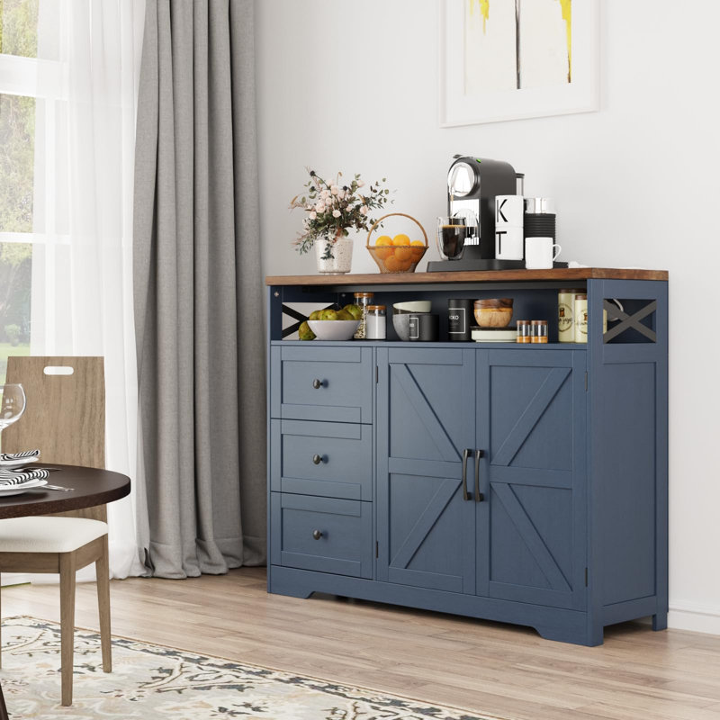 Buffet décoratif Asier, Bleu/brun