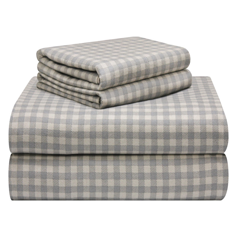 Flannel Plaid Sheet Set, Cal.King Sheet Set + Fitted Sheet + 2 Pillowcases