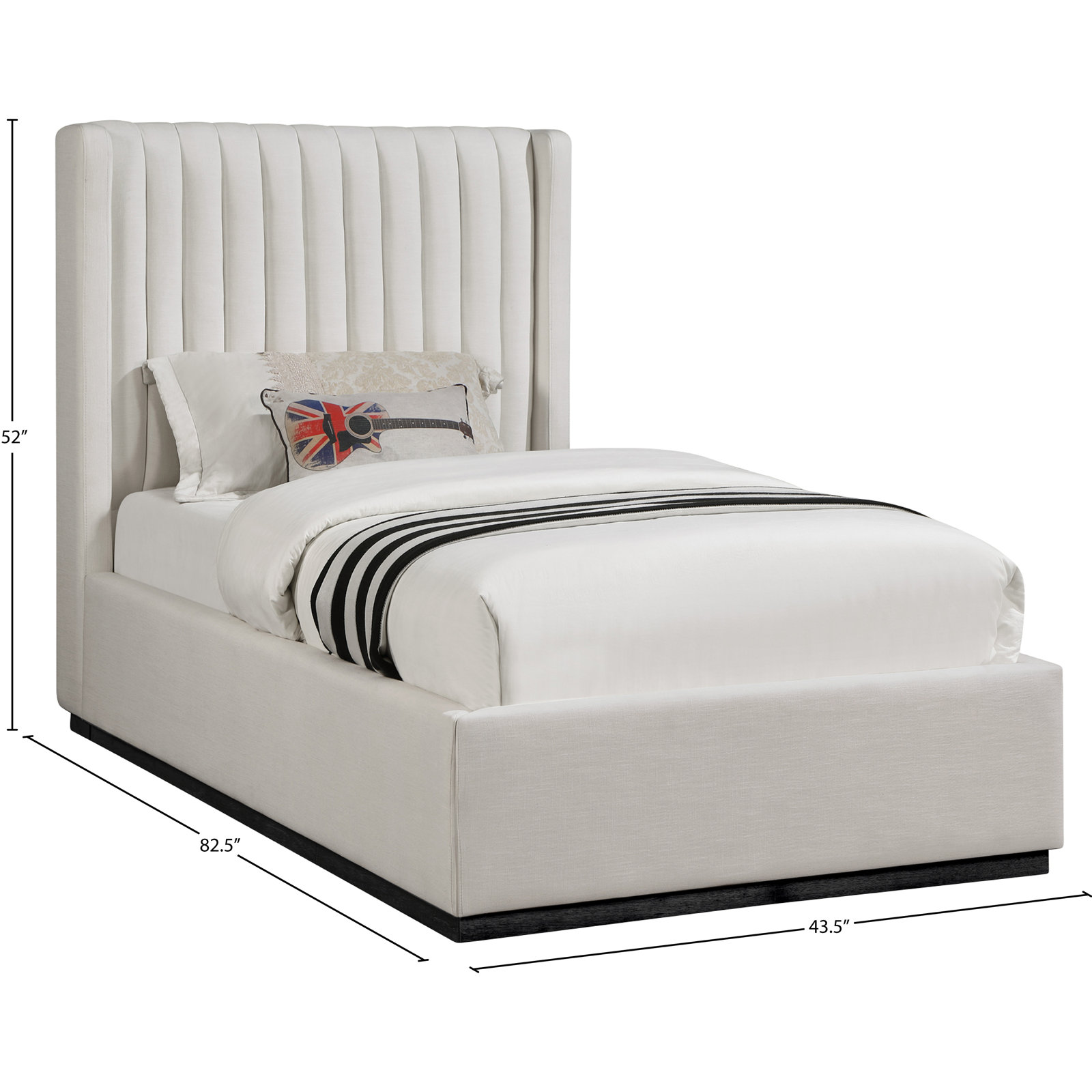 Chamblis Upholstered Wingback Bed, Beige Linen Textured Fabric, Twin