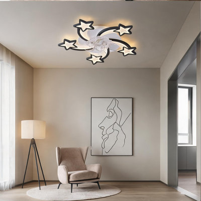 Ventilateur de plafond noir mat à profil bas avec lumière DEL à intensité variable, télécommande pour application, moteur à courant continu réversible de 29 pouces pour la chambre à coucher ou le salon