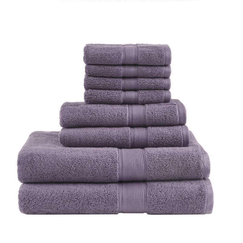 100% Cotton 8 Piece Antimicrobial Towel Set, 8 Piece Towel Set, Light Purple