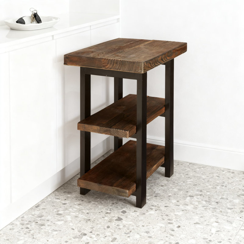 Table de bout en bois massif à 3 niveaux avec tablettes de rangement, table d'appoint ou table de chevet industrielle rustique pour le salon, la chambre à coucher et le vestibule