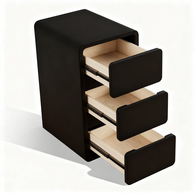 Table de chevet étroite avec 3 tiroirs et surface en cuir - table de chevet mince pour les petits espaces, mobilier de chambre moderne avec beaucoup de rangement