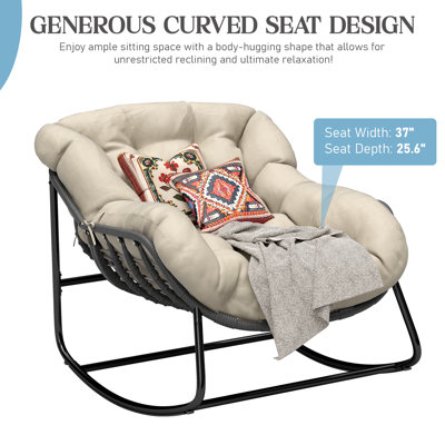 Chaise berçante surdimensionnée pour l'intérieur et l'extérieur - Chaise longue en osier avec coussins toutes saisons