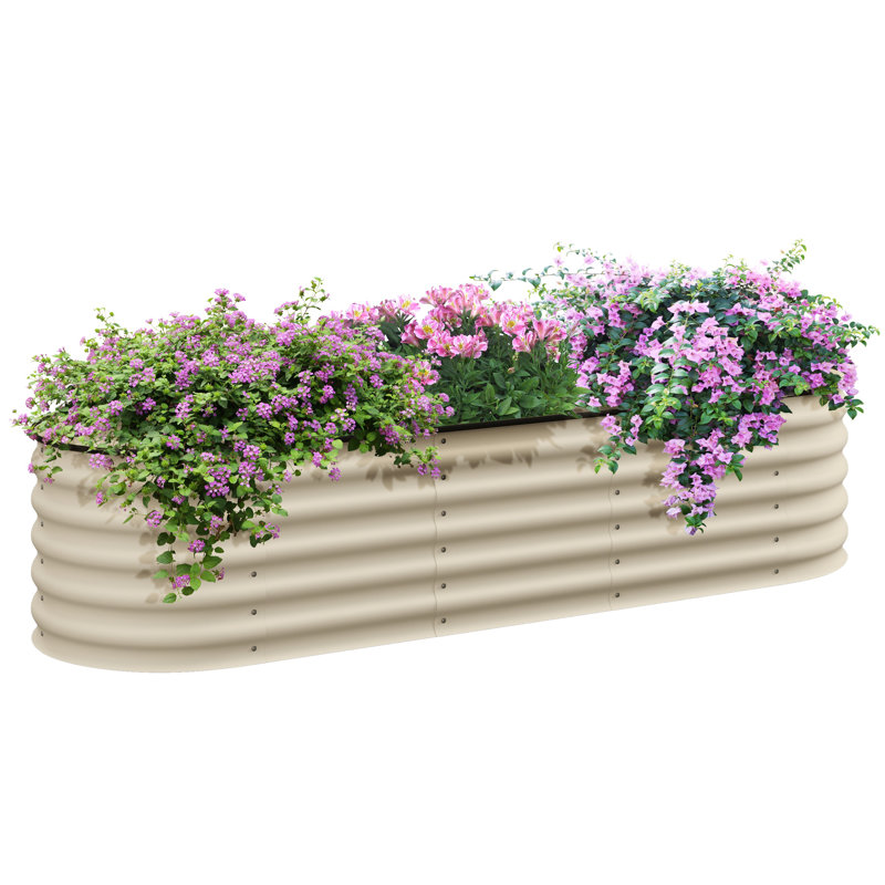 Outdoor Metal Elevated Planter Box, Cream White, 16.5" H x 76.8" W x 23.5" D