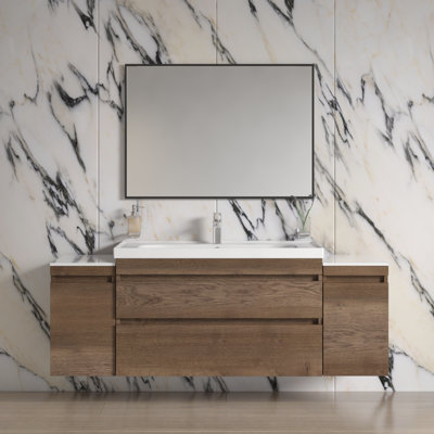 Modern Wall-Mounted Bathroom Vanity with Washbasin Niagara Rosewood Collection with Side Vanity Cabinet Non-Toxic Fire-Resistant MDF-36" (24+12)-No Mirror