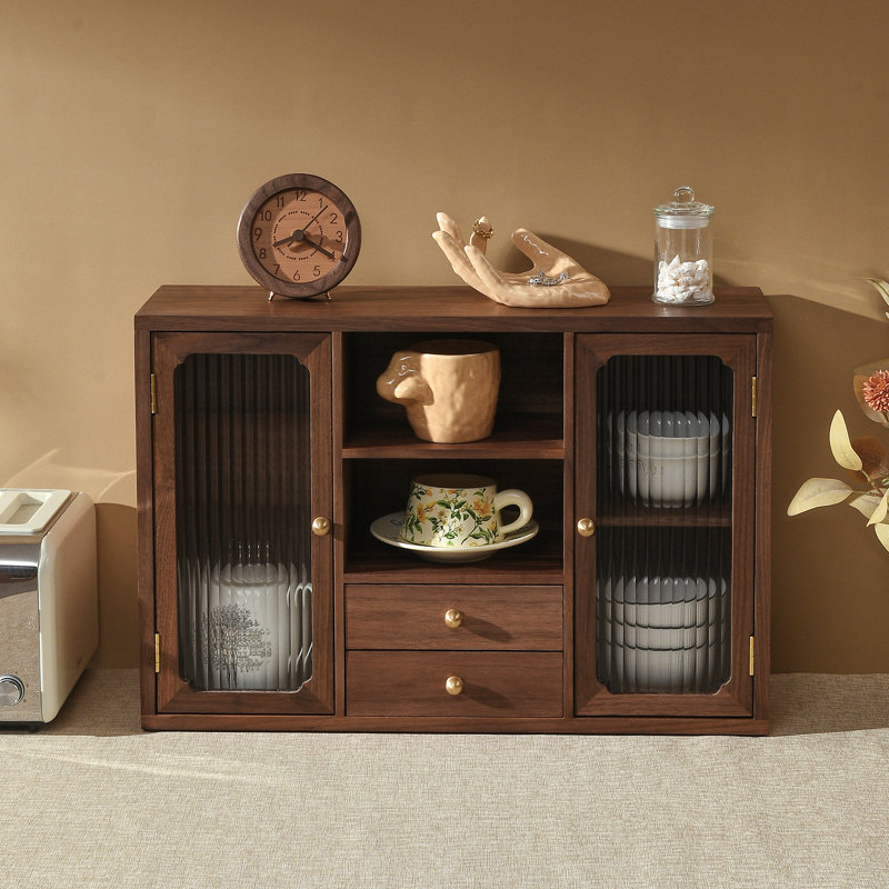 Buffet de cuisine en bois de noyer noir, armoire de comptoir avec rangement pour cuisine et salle à manger