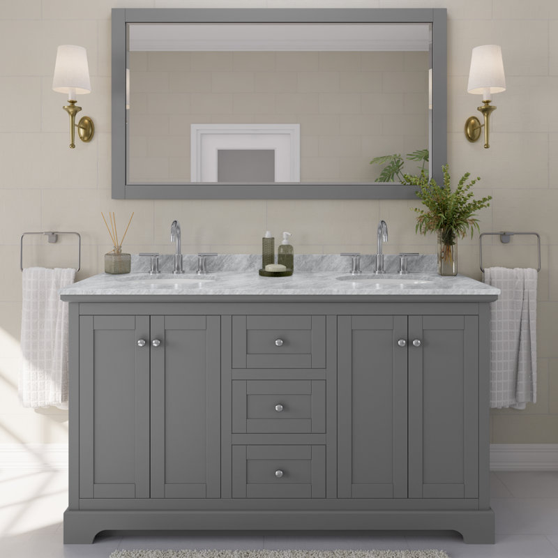 Avery 60'' Double Bathroom Vanity with Stone Top, Dark Gray, Polished Chrome