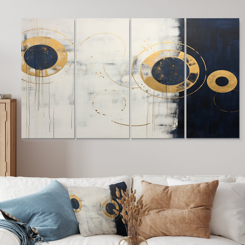 Circulaire, soleil doré et lune - Minimalisme, ensemble de 4 décorations murales, H 28 po x l 48 po