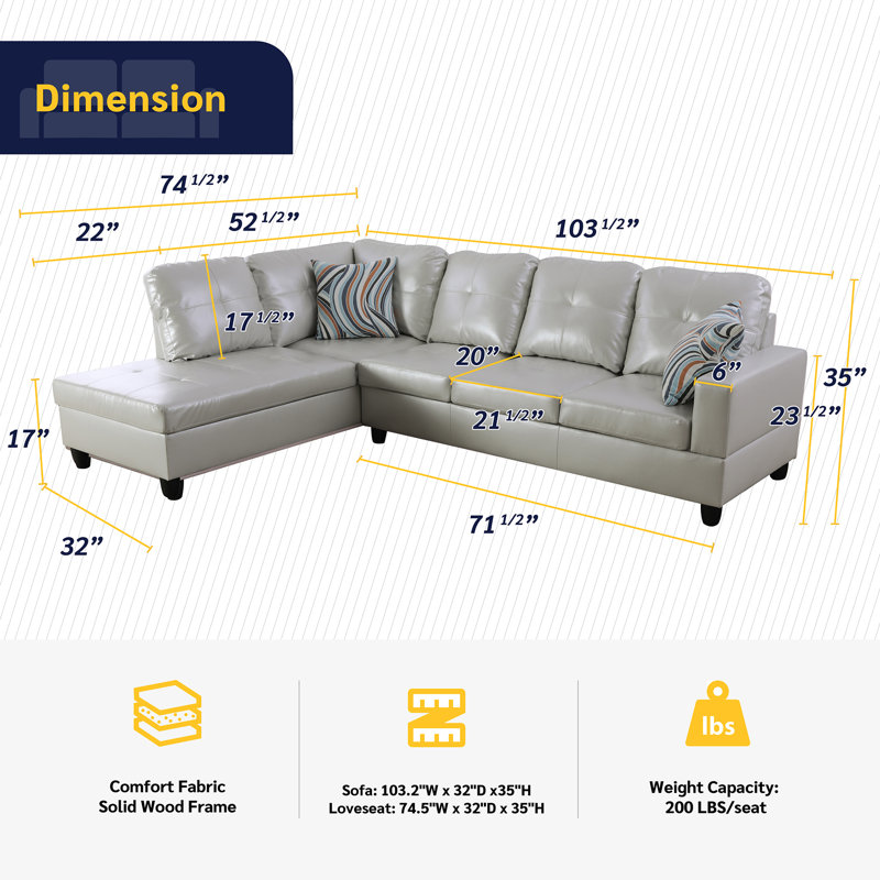Andrella Faux Leather L-Shaped Sectional, Left Hand Facing, Silver Leather
