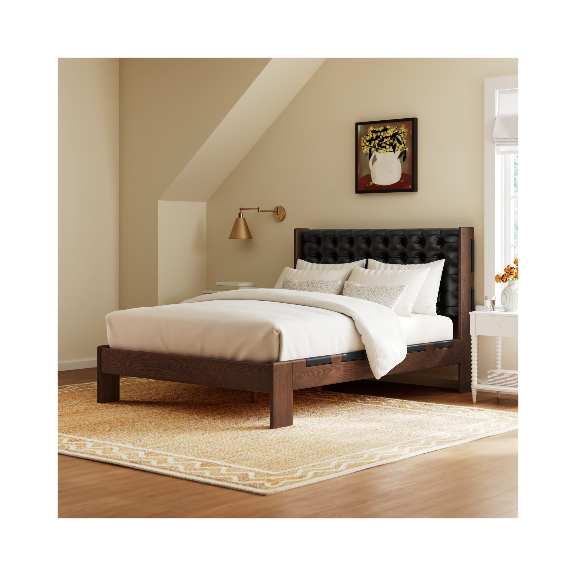Murcia Leather Bed, Queen, Terra Brown/Ash