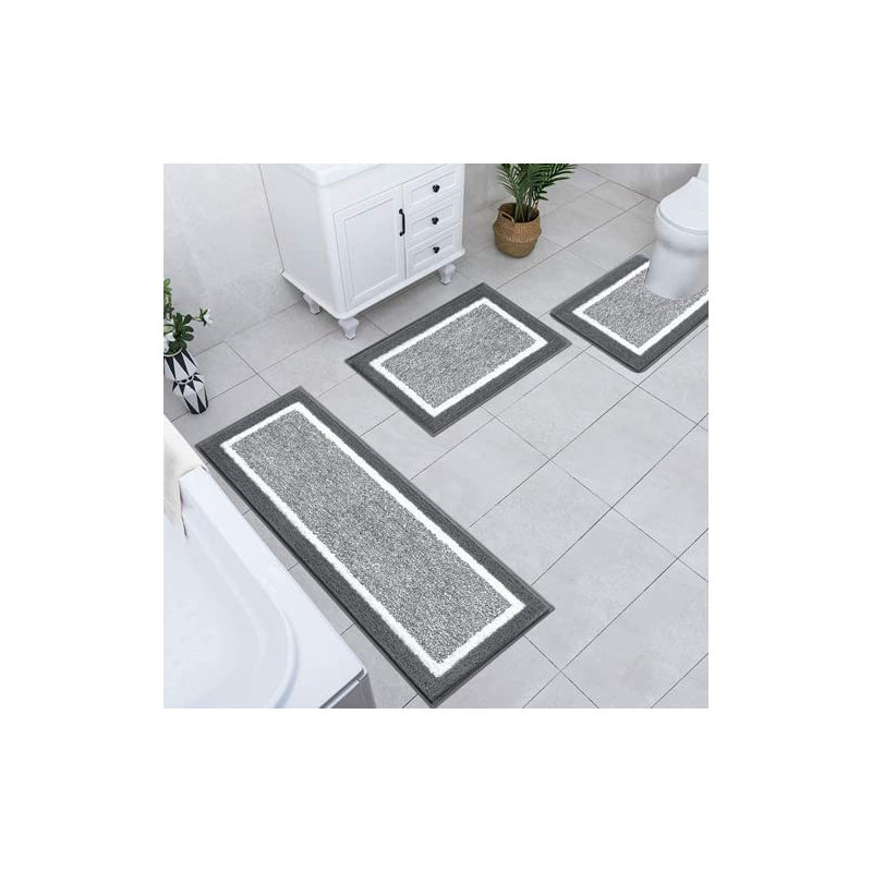 Ultra Soft 3-Piece Set Rectangle Bath Rug, Dark Grey
