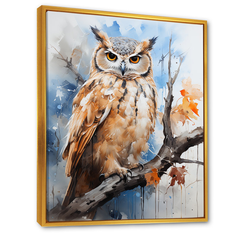 Owl Wise And Watchful prédateurs sur toile, H 32 po x l 24 po x P 1 po, Cadre flottant doré