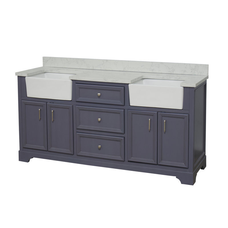 Ensemble de meuble-lavabo double 72 po Emiliano, Gris poudre, Carrare d'ingénierie