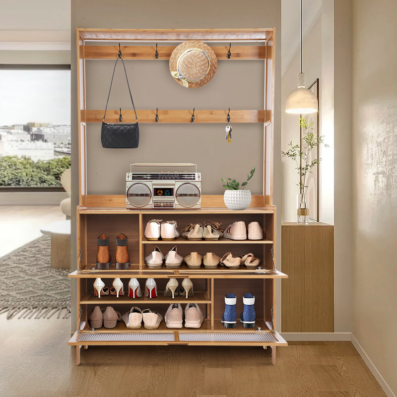 Armoire de rangement rectangulaire pour chaussures avec porte transparente à 8 crochets