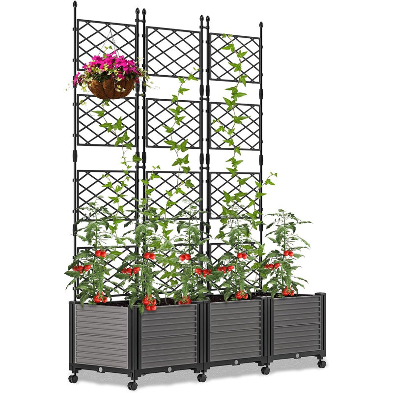63" H Planter Box Raised Garden Bed With Trellis & Wheels Standing Vertical Horticulture Planter Box