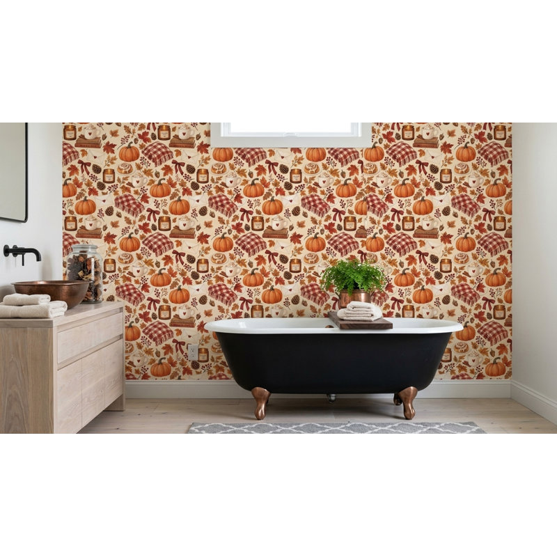 Papier peint citrouilles avec motif aquarelle, Peel and Stick