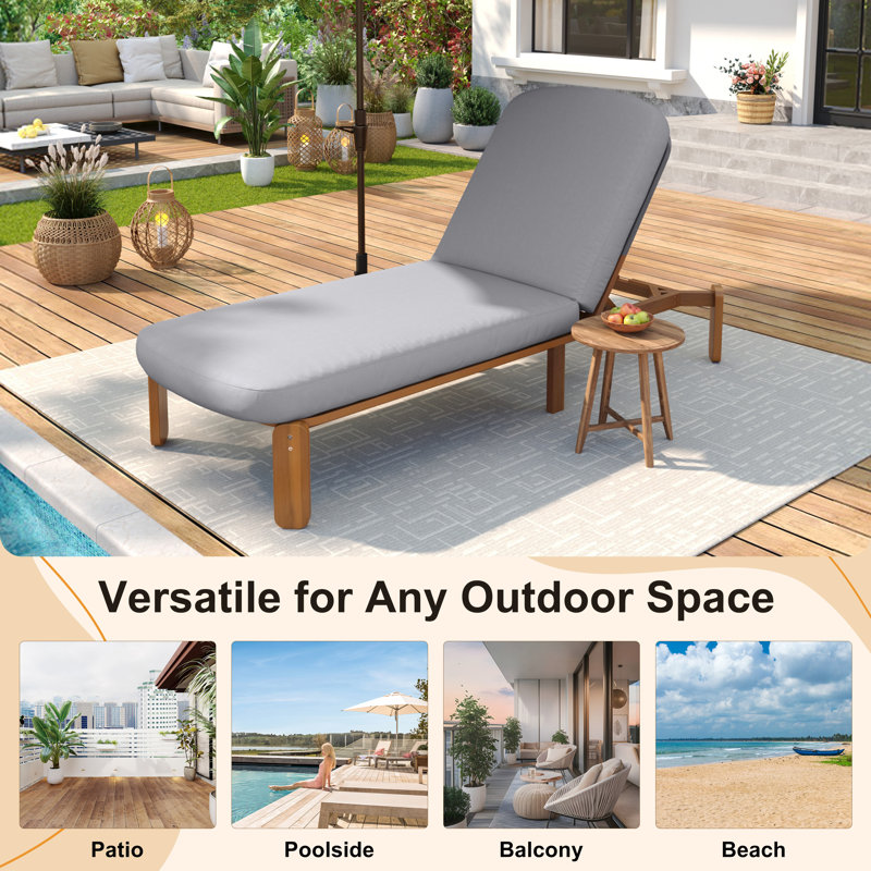 Outdoor Chaise Lounge Chair With Adjustable Backrest, Reclining Patio Poolside Beach Lounger, Grey