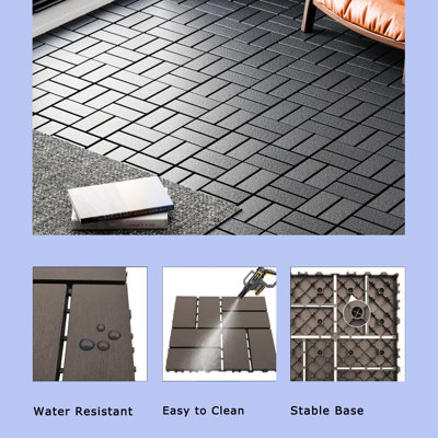 DECKING 12"L x 12"W Plastic Interlocking Deck Tile, Set of 36pcs