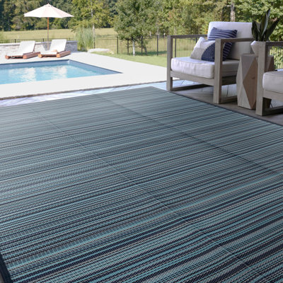 Tapis contemporain à rayures Sheffield, bleu marine