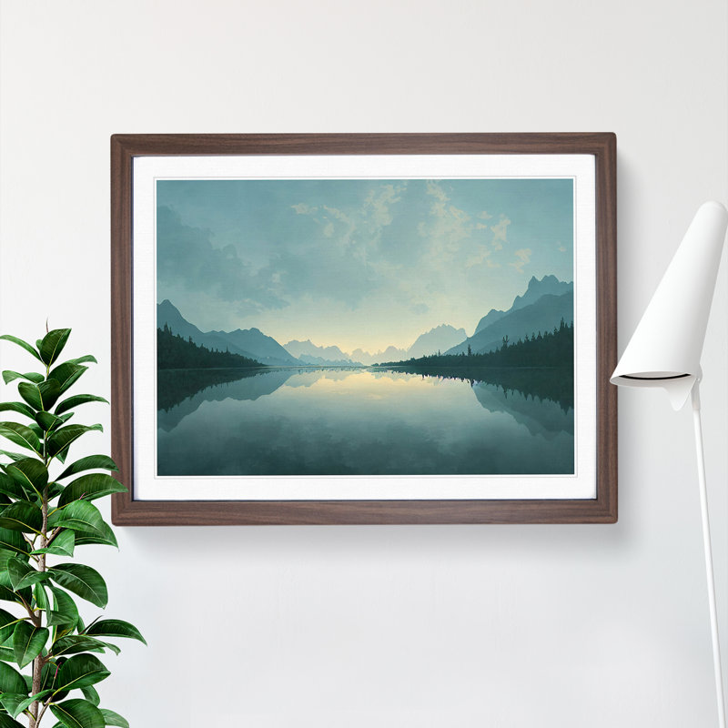 Mountain Lake Reflection Vol.3 - Framed Print, 25cm H x 34cm W x 2cm D, Walnut Framed
