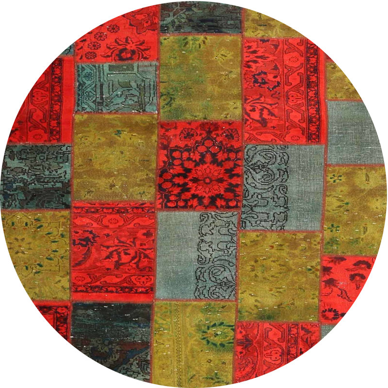 Tapis de zone vert/rouge contemporain, Rond 5 pi
