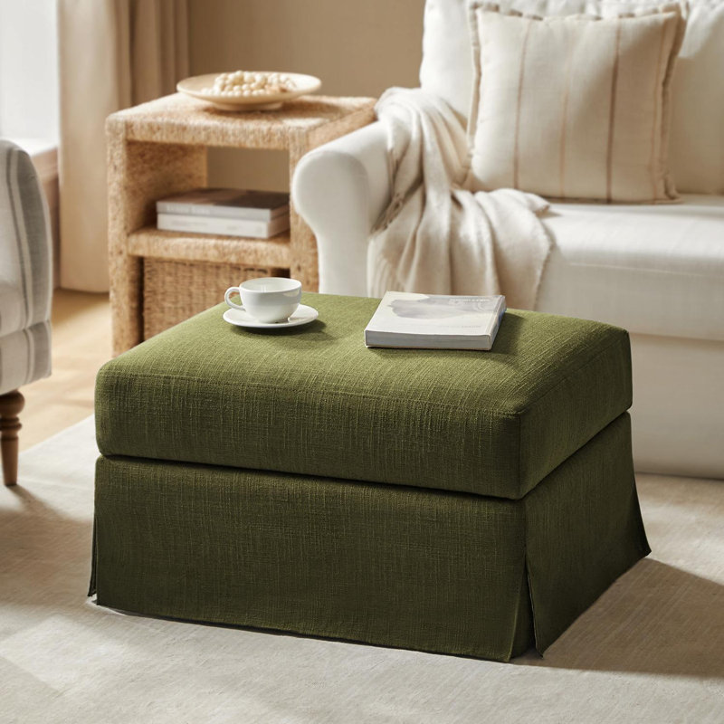 Repose-pieds rembourré avec rangement et plateau rabattable Lessman Farmhouse, Moss Polyester Blend