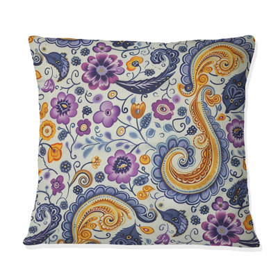 Coussin jaune et mauve rétro Paisley Dreams