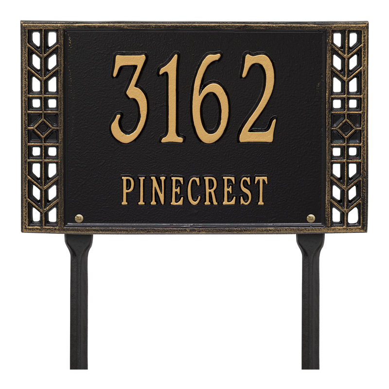 Boston Personalized Standard 2-Line Lawn Address Sign, Black/Gold, Yes