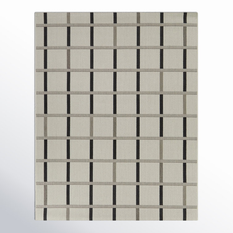 Leyla Rectangle Geometric Machine Woven Polypropylene Indoor / Outdoor Area Rug in Gray/Black