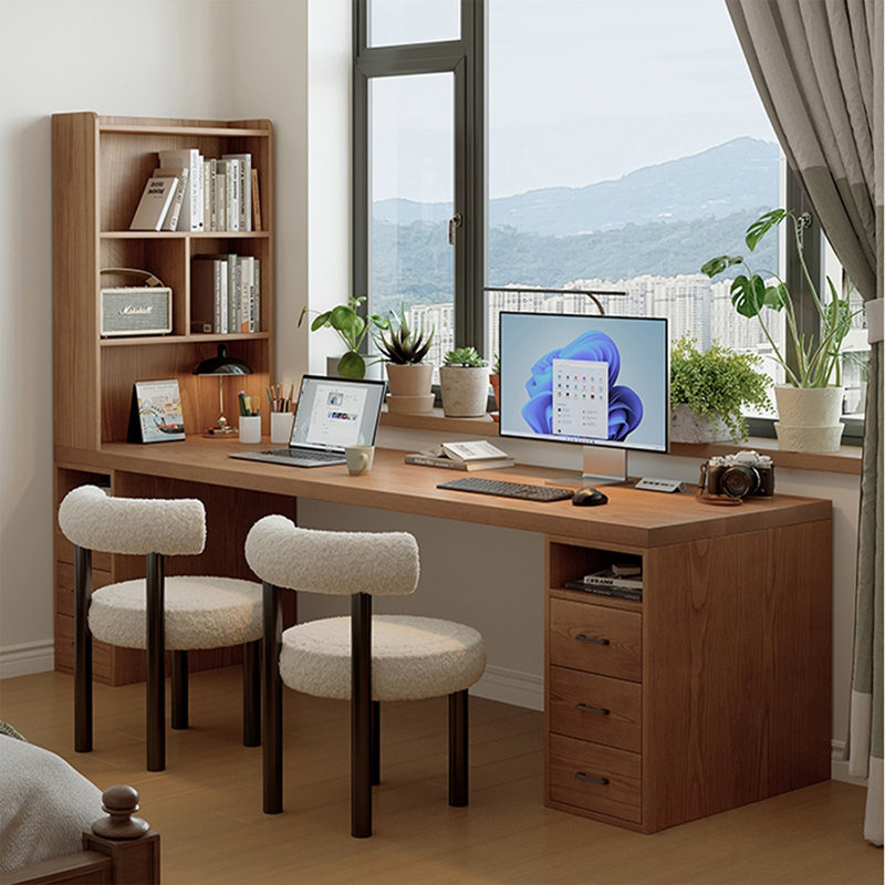 Bureau en bois massif avec bibliothèque intégrée, 72,83 po H x 78,74 po L x 23,62 po P