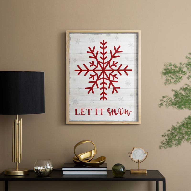 Let It Snow Snowflake, reproduction encadrée - bois massif, Naturel, H 30 po x l 24 po