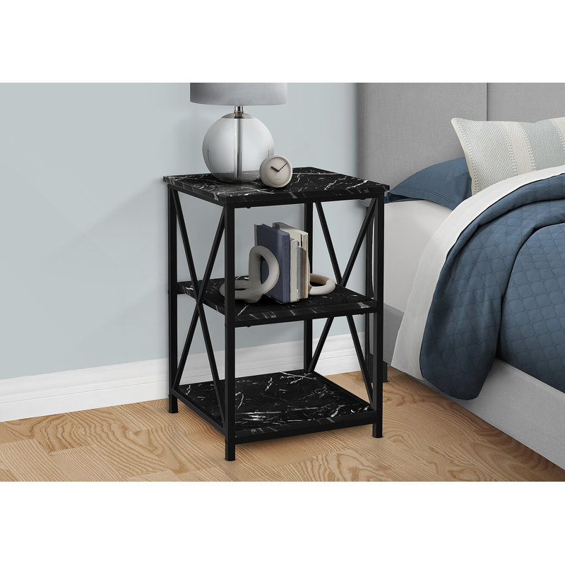 Table d'appoint, côté, bout, table de chevet, lampe, stratifié gris, métal noir, contemporain, moderne
