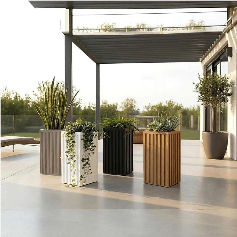 Square Grove Column Planter, Ash Brown