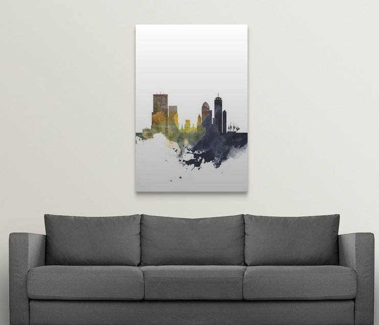 « boston aquarelle cityscape », impression, H 24 po x l 16 po x P 1,5 po, Toile
