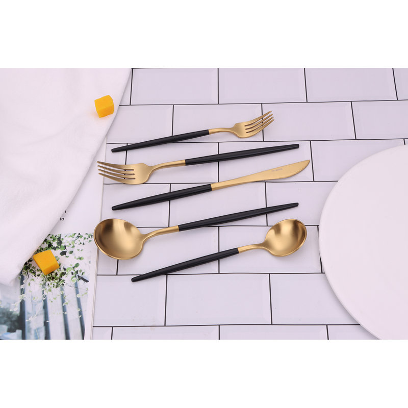 Ensemble de couverts 20 pièces Peon - Service pour 4 Peon, Noir mat / or mat