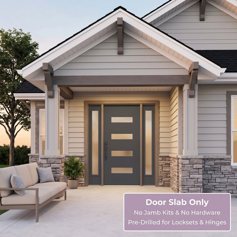 Contemporary 4-lite Fibreglass Entry Door Slab, Frosted Glass,Left Inswing, Right Hand/Inswing
