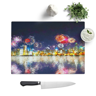 Glass Fireworks Above The Chicago in Abstract Chopping Board