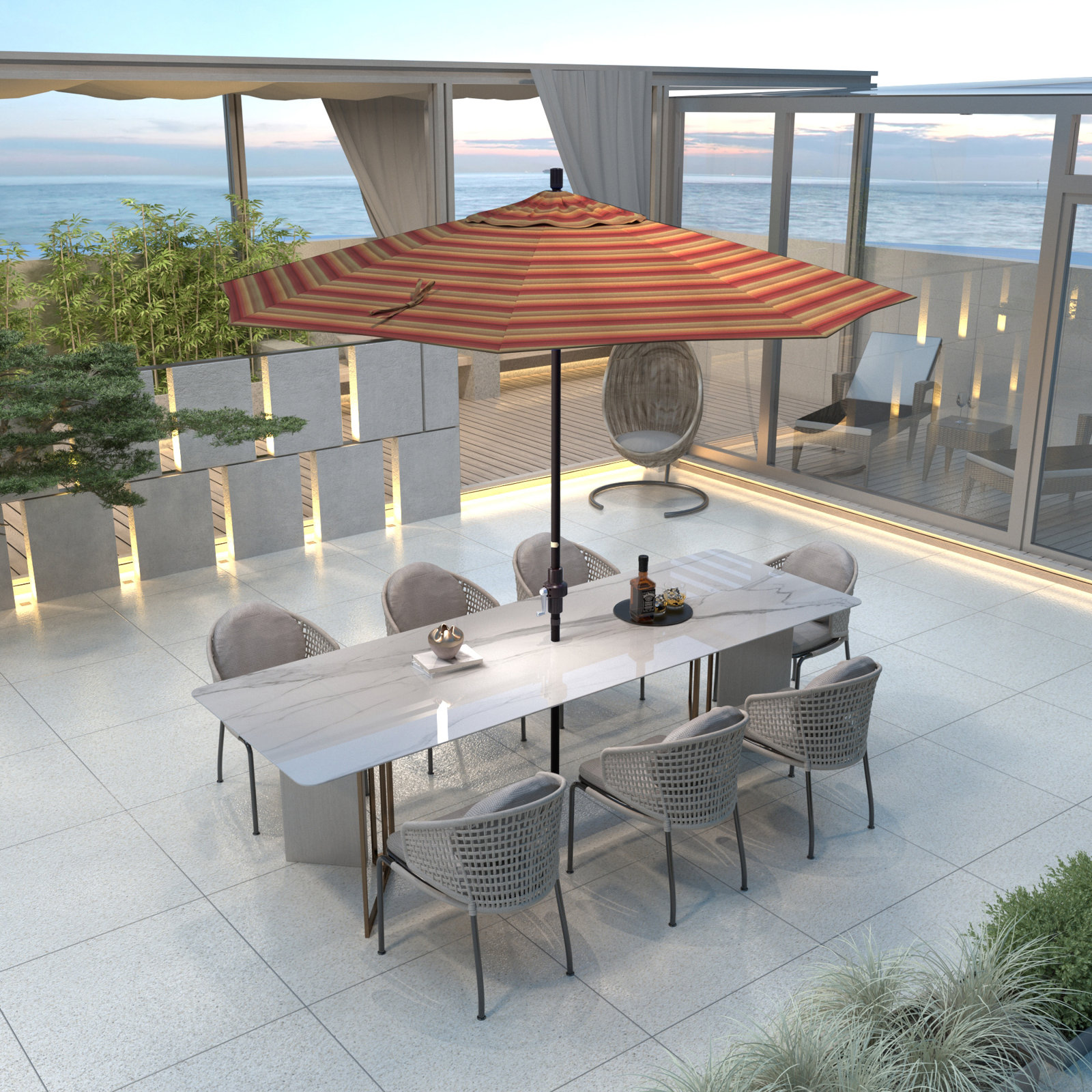 Garita 9' Sunbrella® Market Umbrella, Astoria Sunset Sunbrella®, Bronze